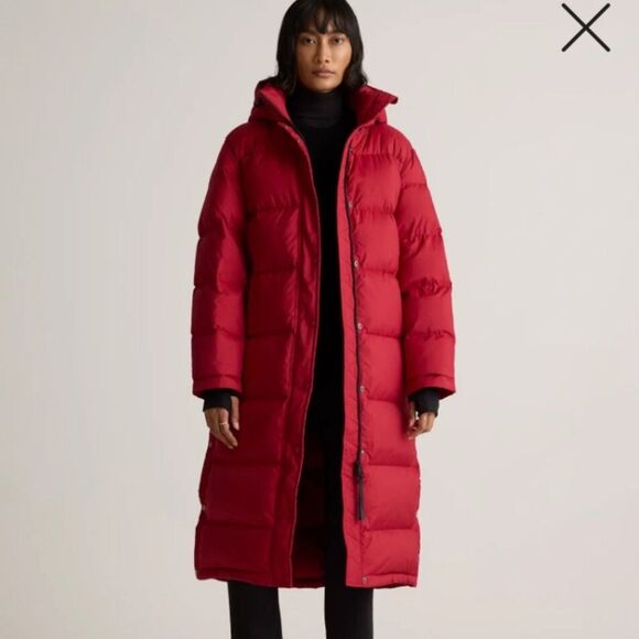 Quince Responsible Down Long Puffer Jacket Cherry Red Recycled Size XL - Picture 1 of 9